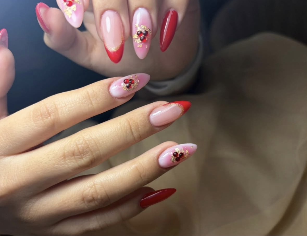 Red and gold nails